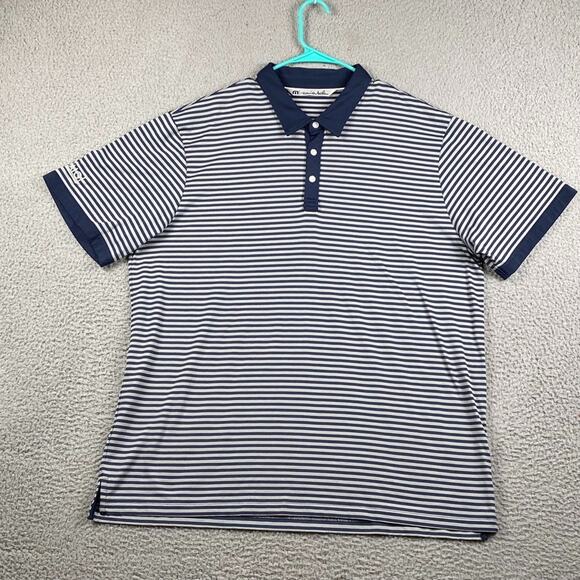 Travis Mathew Golf Polo Shirt Men's 2XL Navy Gray Striped Causal Performance - Picture 2 of 14